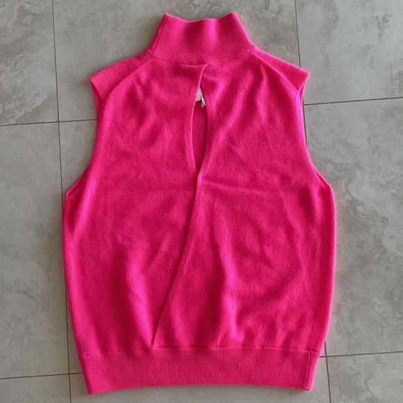 360 Cashmere Lawrence100% Cashmere Hot Pink Sleeveless Mock Neck Top Shell - Picture 7 of 12
